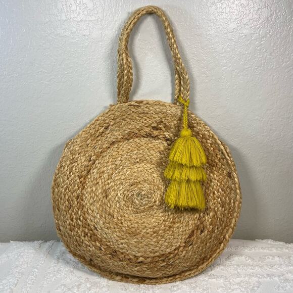 BEE & WILLOW HOME Natural Tan Rattan Purse Tote Beach Bag Women's Sz OS Bohemian - Picture 1 of 7